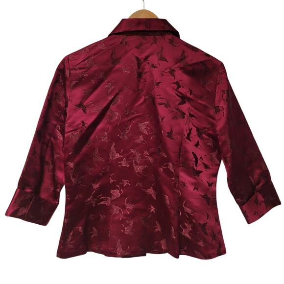 Vintage Red Silk Bend Butterfly Blazer Women's M Button Up Holiday Party Fairy - Picture 3 of 6